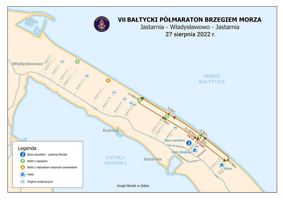 trasa półmaratonu brzegiem morza 2022